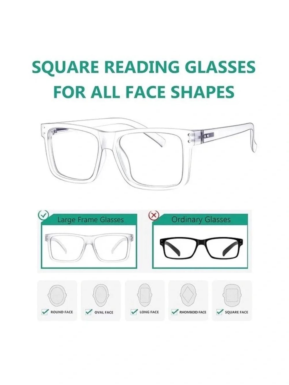 Square Clear Modern Reading Glasses Spring Hinges Unisex Transparent Readers 2.5